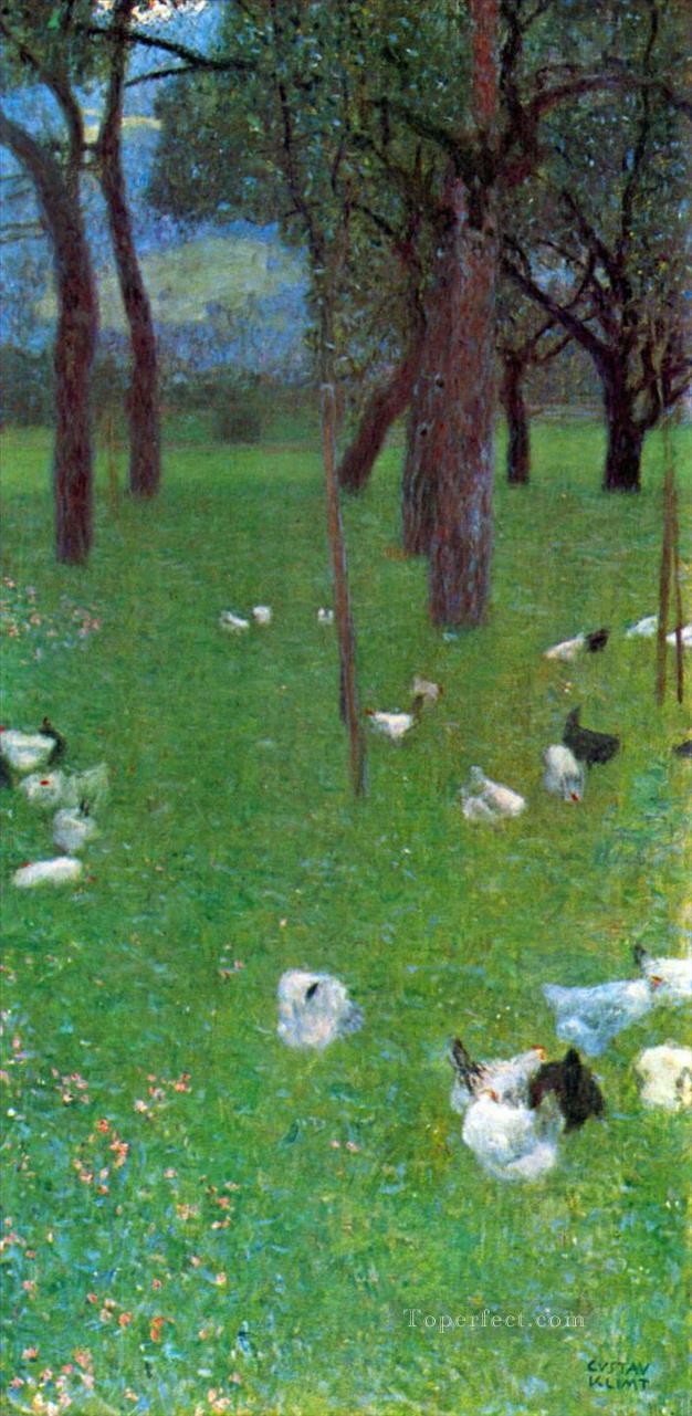 Jardín después de la lluvia con gallinas en Santa Águeda Gustav Klimt Pintura al óleo